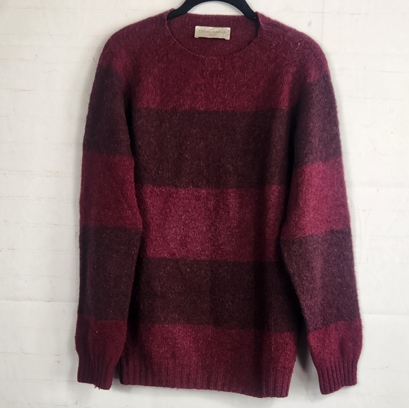 Officine Générale Men’s Scotland Striped Pure New Wool Sweater Burgundy Plum S - Picture 3 of 11